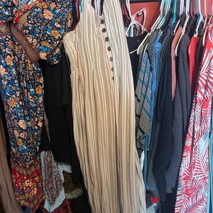 American Eagle Outfitters Beige Striped Jumpsuit